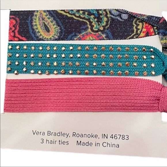 Vera Bradly Stretch Shimmery Hair Ties Twilight Paisley Blue Pink - Picture 4 of 5